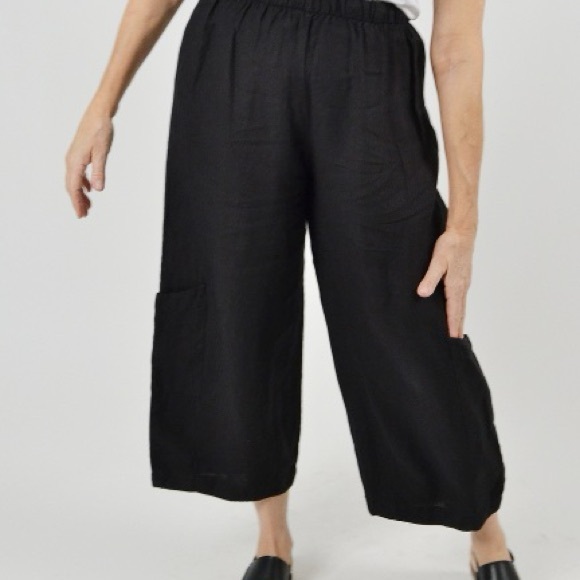 Bryn Walker Black Wide-Leg Cropped 100% Linen Casbah Pant Sz XL EUC - Picture 1 of 12